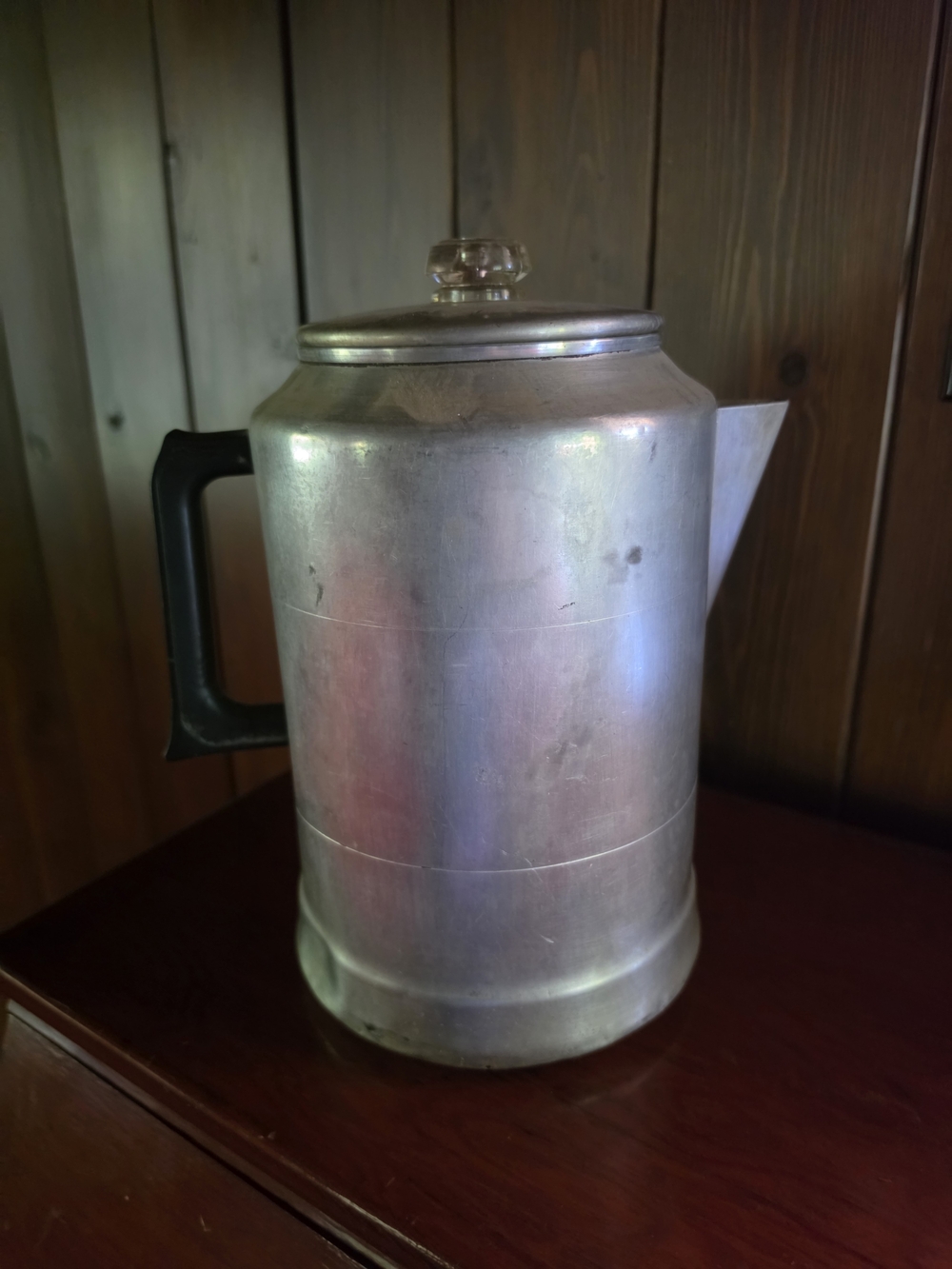 Vintagee Silver Aluminum Coffee Percolator with Black Handle